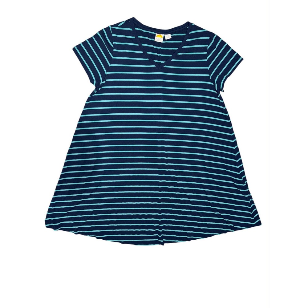 C&C California Dress Tshirt Striped Navy Aqua Short Sleeves 2X Rayon Jersey